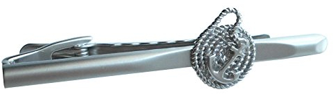 Anker Krawattennadel Krawattenklammer Anker + Tampen 6,9 cm silbern gesandelt + glänzend made in Germany + Geschenkbox