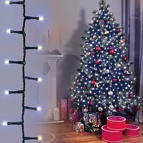 ANSIO Christmas Tree Lights 500 LED 12.5m/41ft - Cool White Cluster Compact Lights for Indoor & Outdoor Decorations Fairy Lights with Timer for Xmas Garden & Party | Mains Powered Green Cable