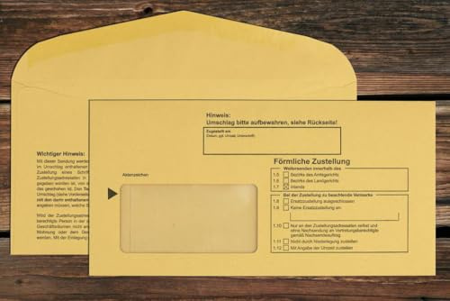 Innere Postzustellungs-hülle mit Einsteckschlitz für förmliche Zustellungen/Nassklebend mit Fenster/Recycling gelb / 1000 Stück