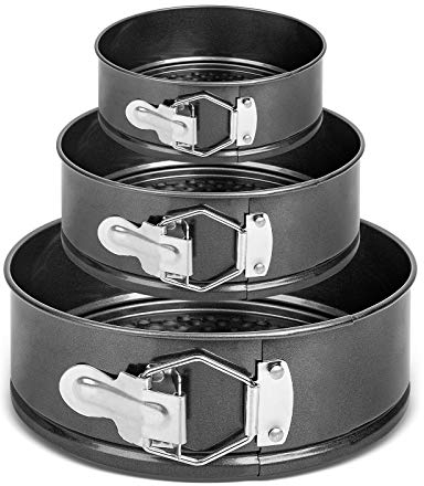 ARVINKEY Cake Tins Set, Nonstick & Leakproof Set of 3 (7/8/9) Round Baking Tins Set, Quick Release Springform Baking Tray with Detachable Loose Base for cheesecakes and sponges, Black