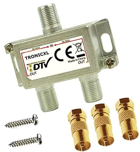 TronicXL Divisore per antenna coassiale a 2 vie + adattatore, HD 3D 4K, splitter morbido, radio DVBT DVBT2 DVBC SAT Unicable TV via cavo I per Unitymedia Vodafone TV digitale HDTV