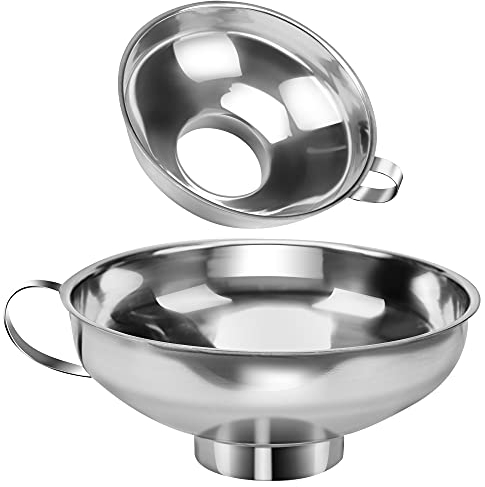 Embudo para enlatar de 2 piezas de embudo de acero inoxidable con asa, embudo de metal de boca ancha para transferir ingredientes secos y húmedos