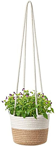 Cesta Jardinera Colgante Cuerda Canasta Plantas Con Cuerda Algodón Tejida Jardinera Techo Florero Cuerda Algodón Decoración Interiores Exteriores Maceta Paja Macetas Hierbas Marinas Naturales 14cm