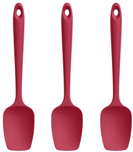 U-Taste Silikon Kochlöffel, 315℃ hitzebeständiger, 3er-Set, Rot | 29cm Spatel, Antihaft-Gummischaberlöffel, Flexibel Servierlöffel Küchenutensilien für Antihaftbeschichtetes Kochgeschirr