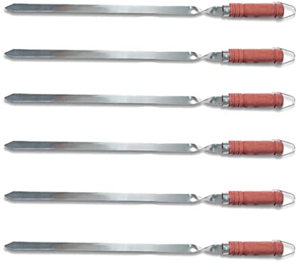 Lula Lulu Kebab Adana Tschelo - 6 spiedini per barbecue in acciaio inox con manico in legno, 60 cm di lunghezza, 2 cm di larghezza, 2 mm di spessore