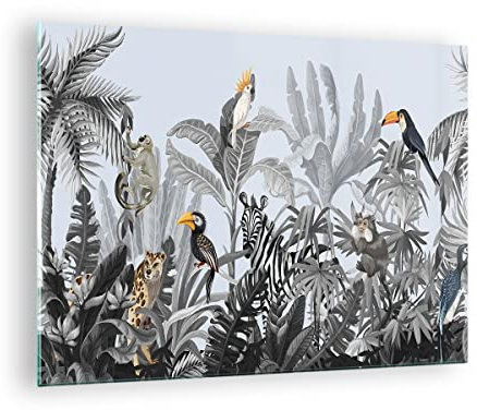 ARTTOR Bilder auf Glas Dschungel Tiere Tukane Glasbild 70x50cm Wandbilder Dekoration Wohnzimmer Schlafzimmer Küche Deko Klein Wanddeko Bild im Glas Wand Kunstdruck Art Modern Wall Decor GAA70x50-4662