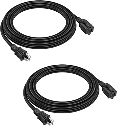 2-Pack 8ft Extension Cord Outdoor 16 AWG Heavy Duty Power Cord 3 Prong SJTW, NEMA 5-15P to NEMA 5-15R, Power Cable for Indoor and Outdoor Use, ETL Listed
