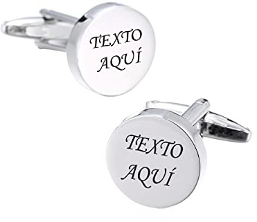 Gemelos personalizados para bodas, comuniones, regalo padrinos (Texto a personalizar, Zamak Baño Plata)