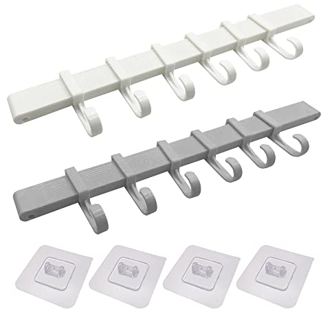 XINGSUI Kitchen Utensils Holder Wall Mounted-2 Sets Kitchen Utensil Hooks, No Drilling Wall Mounted Hook Rack,for Bathroom and Kitchens(with 6 Sliding Hooks)