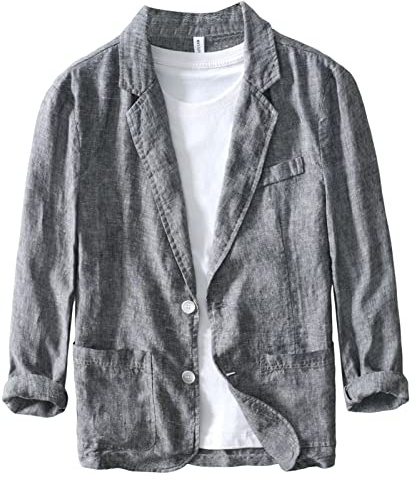 Icegrey Blazer Casual da Uomo in Lino Slim Fit Suit Giacche Due Button Giacca Smart Blazer, Grigio, M