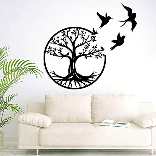Pduoduo 50cm Árbol de la vida y pájaro,decoración de pared de metal,decoración negra para colgar en la pared para el hogar,sala de estar,oficina, hotel (19.7inch)