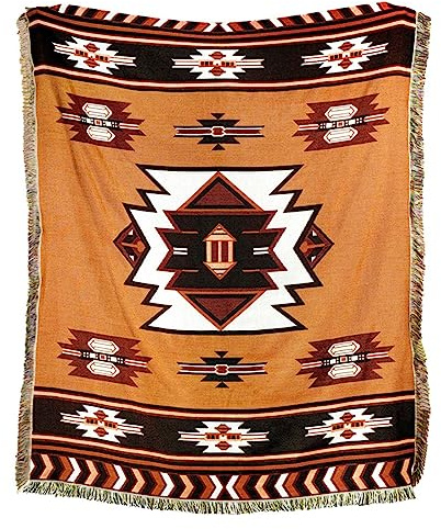 LumiSyne Manta tejida de algodón con borlas, estilo étnico tribal bohemio, patrón geométrico, azteca, navajo, manta decorativa para sofá, cama, sillón, camping, tapiz, manteles, alfombras, 160 x 130