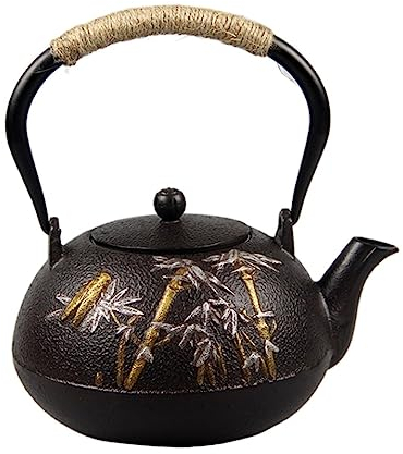 RUVOO Theiere Fonte Théière en Fonte Théière Japonaise Théière De 1200 ML avec Infuseur en Acier Inoxydable, Théières pour Dessus De Cuisinière, Motif en Bambou Peint À La Main Theiere Japonaise