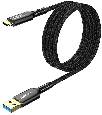 SUNGUY USB C Kabel, USB-C auf USB 10Gbps Typ C Kabel und Nylon geflochtenes Datenkabel Typ-C kompatibel mit iPhone 17/16/15 Pro Max, Galaxy S25 S24 S23, Android Auto - 1.5m, Schwarz, 1Packung
