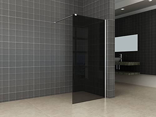 Saqu Splash Duschwand mit Chrom Wandprofil 90x200 cm - Walk in Dusche mit Stabilisator - NANO Glas Duschtrennwand Badewanne Duschwand Nano Rauchglas