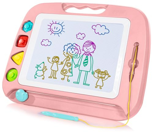 SGILE Große Magnetische Maltafel Zaubertafel Kinder, 42×32 cm Magnet Magnettafel mit 4 Stempeln, Kreatives Spielzeug ab 2 Jahren, Geschenk für Jungen & Mädchen 1 2 3 4 Jahre, Hell-Pink
