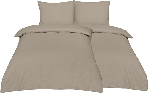 Betz Completo biancheria da letto Elegant Seersucker set di 4 pezzi in 100% cotone con cerniera - No Stiro - 155/200 cm + 80/80 cm colore Latte Macchiato