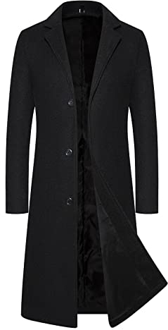 Fulidngzg Cappotto Uomo Elegante Sottile Lana Trench Monopetto Invernale Lavoro Cappotto Business Colletto Risvolto Spolverino Slim Fit Casual Soprabito Lungo Outerwear