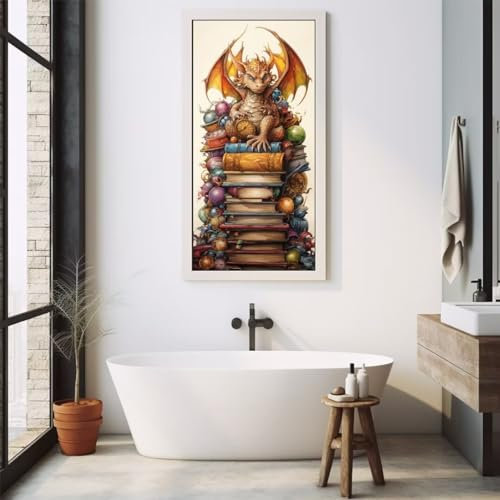 Diamond Painting Drache und Buch Diamond Painting Erwachsene, Groß xxl 170 X 85 cm, 5D Diamant Painting Bilder Kinder, DIY Malen Nach Zahlen Erwachsene, Crystal Arts Craft, Wand Deko Aesthetic,C370