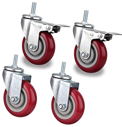 Plattenrollen Transportrollen, Lenkrollen mit Bremsen, Polyurethanrollen, 360° drehbar, Schwerlastrollen, verzinkt, Bolzen M12 (B/2 Universal +2 Bremse 125 mm)