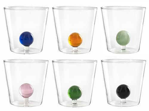H&H Set 6 Bicchieri in Vetro Borosilicato, Trasparente, Sfera interna in Vetro, 300cc