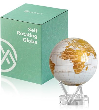 MOVA Selbstrotierender Globus, Perlweiß und Gold Prestige (8.5) | rotierender Solar-Globus, ohne Batterien oder Kabel, Geschenk für Geografie-Fans, Premium-Kinetikdisplay, Schreibtischdeko