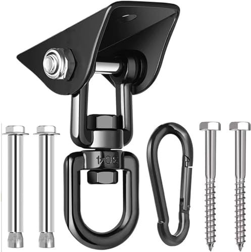 Uni-Fine Gancio da soffitto in Acciaio Inox Pesante 450 kg, Nero e Girevole a 360°, Gancio per Altalena, Gancio per Sacco da Boxe,Gancio per Amaca da Boxe, Asciugamano da Yoga,Palestra,Cemento,Legno