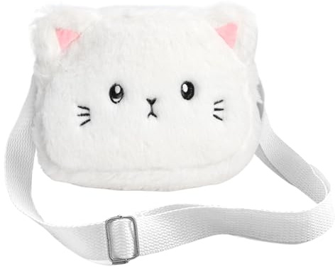 Miunpri Mignon Bandoulière En Forme De Chat，Sac Bandoulière Réglable Pour Filles En Forme De Chat Sac À Bandoulière Pour Enfants En Peluche Monnaie Mignon (A:Blanc)
