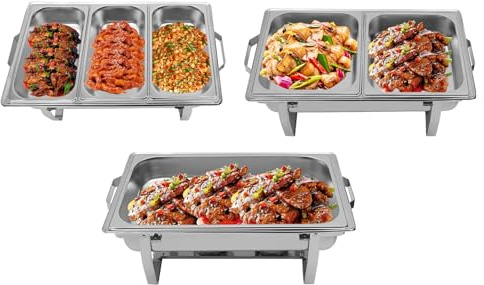 HPDTZ Buffetwärmer, Food Warmer, Edelstahl Warmhaltebehälter Wärmebehälter Speisewärmer Buffet, Chafing-Dish Speisewärmer (3 Lebensmittel Pfannen)