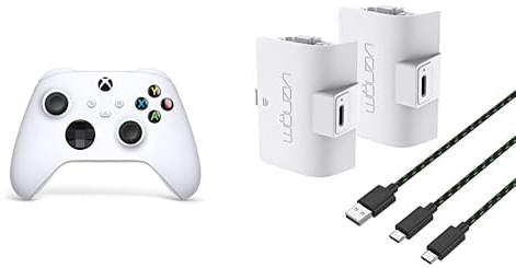 Xbox Manette Blanche Sans Fil - Robot White+Venom Pack de deux batteries rechargeables haute capacité 1100 mAh - blanc
