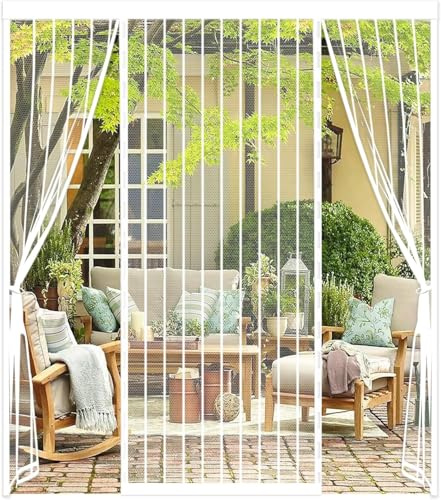 Zanzariera Magnetica per Porta, 140x200CM Tenda Calamita Zanzariere, Anti-zanzare Anti-insetti, Si Chiude da Sola, Tenda Anti Mosche per Balcone, Terrazzo Doppia Apertura Laterale (Bianco)