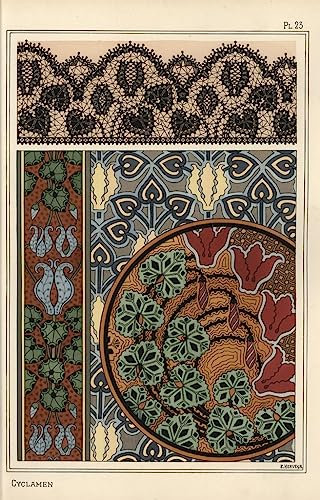 ZHAOSHAN Eugene Grasset Leinwandbilder, Poster, 58 x 90 cm, ohne Rahmen, Motiv Alpenveilchen Persicum in Mustern für Spitze