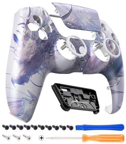 eXtremeRate LUNA Redesigned Front Shell Touchpad Compatible with ps5 Controller BDM-010 020 030 040 050, Crystal Dragon Replacement Faceplate Case Custom Touch Pad Cover Compatible with ps5 Controller