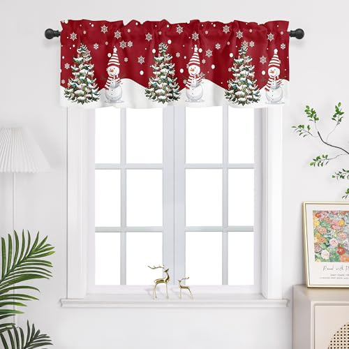 Joyswahl Scheibengardinen mit Weihnachten Muster Kurz Küchengardinen durch Tunnelzug Bistrogardine Kinderzimmer Kurzstores Weihnachtsgardine Rot HxB 55x230cm 1 stück