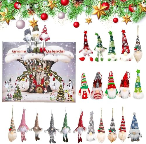 Weihnachtszwerg Adventskalender 2024, 24 Tage Countdown bis Weihnachten, 24 Teiliger Zwergendekor Weihnachts Countdown Kalender, Weihnachts-Ferienhausdekoration (B)