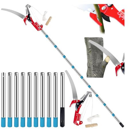 NEWFUN Teleskop Astsäge, Hochentaster Manuell,Baumsäge, 82-448cm Leichte Teleskop-Baumsäge aus Edelstahl 2 In 1,Schneiden Dichter Bäume und Sträucher ohne Leiter,Manuell Baumschere für Hohe Äste