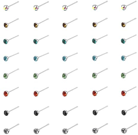 Telooco 80 Stück Edelstahl Nasenstecker Helix Stud Piercing Damen Zirkonia Lippenpiercing 22G Stäbe Stecker Piercingschmuck Hypoallergen Zirkonia Lippen Nasenpiercing Spiralohrringe