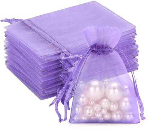 G2PLUS 50PCS Bolsitas para Regalos,Bolsas Organza 7×9CM Bolsita Lila,Bolsas Pequeña para Boda Favores Joyas y Dulces