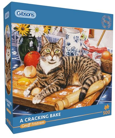 Gibsons A Cracking Bake 500 Piece Jigsaw Puzzle for Adults – Cozy Kitchen Baking Scene with Cat on Counter by Geoff Tristram – Premium Sustainable Puzzle Made in UK/EU