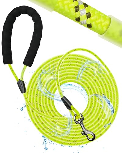 Toozey Schleppleine für Hunde - Wasserdicht & Reflektierend für Sicherheit - Leicht, Stark & Robust, Trainingsleine mit Handschlaufe, 5m/10m/15m/20m für Kleine, Mittlere & Große Hunde, Neon Gelb