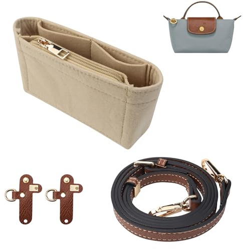 GMMG Longchamp Mini Organizer Tasche und Schultergurt und Handtascheneinsatz, Leder Mini Taschenriemen und Taschenorganizer für lange Champ Tasche