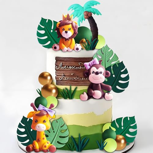 Animals Cake Topper Birthday Party Decoration Great for Kids Boy Girl First Birthday Christening Baby Shower Easy to Use Giraffe Lion Jungle