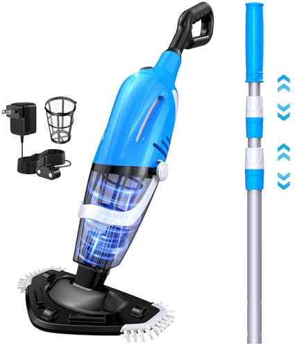 Aspirateur de piscine pour piscine hors sol avec manche télescopique, nettoyeur de piscine sans fil rechargeable avec charge rapide de 1,5 h, autonomie de 80 minutes, aspirateur de piscine portatif