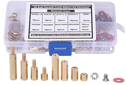 140Pcs M3 Brass Standoffs Screws Washers Nut Assortment Hex Set Hardware Accessories for Circuit Boards Computer Connectors