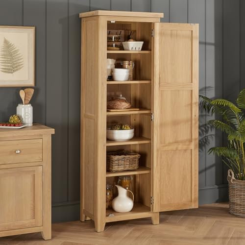 Cheshire Whitewash Oak | Single Shaker Kitchen Pantry Storage Cupboard | Tall Shaker Storage Cabinet | Adjustable Shelves & Hooks | Assembly Required | H 1800 x W 610 x D 410mm