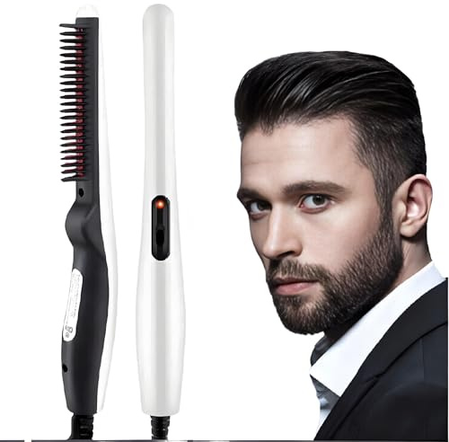 Sadodo Electric Hair Straightener for Men, Heated Beard Brush, Hair Comb for Medium to Long Hair/Beard Grooming, Gifts for Men Father,Women Styling Tool