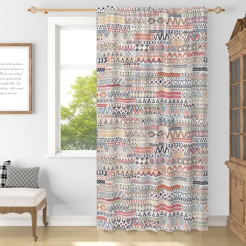 YONGFOTO Boho Vorhänge Für Schlafzimmer Moderner Bunter Bohemian Ethnischer Stammes Halbtransparent Licht Filtern Gardinen Für Wohnzimmer Mit Stangendurchzug 1 Paneel 140 x 229 cm