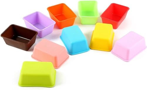 10 moldes de silicona para hornear, moldes rectangulares para cupcakes, moldes para tartas de queso, moldes para magdalenas, moldes antiadherentes, moldes de silicona (color aleatorio)