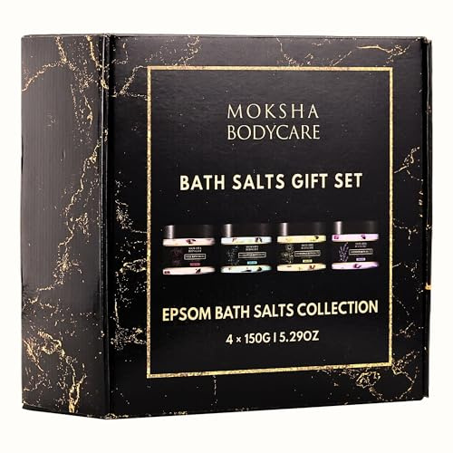 Epsom Bath Salts Gift Set – Relaxing Bath Soak Giftset 4pcs with Essential Oils, Muscle Recovery & Stress Relief, Spa Gift for Women & Men, Birthday, Christmas, Self-Care Gift Box