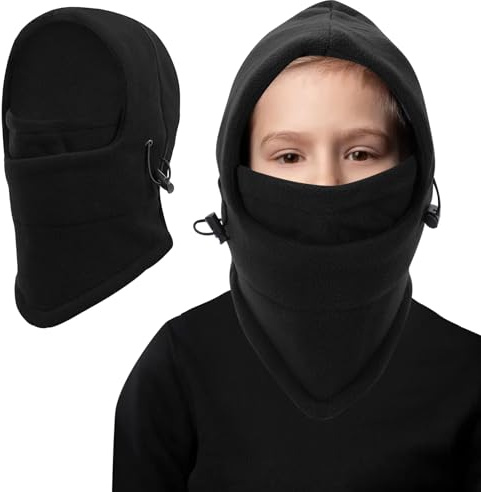 Winter Thermal Balaclava Kids,Multifunctional Windproof Kids Ski Mask Balaclava Adjustable Warm Face Cover Hat Hood Neck Warmer Scarf for Boys Girls Outdoor Sports (UK, Alpha, One Size, Black)